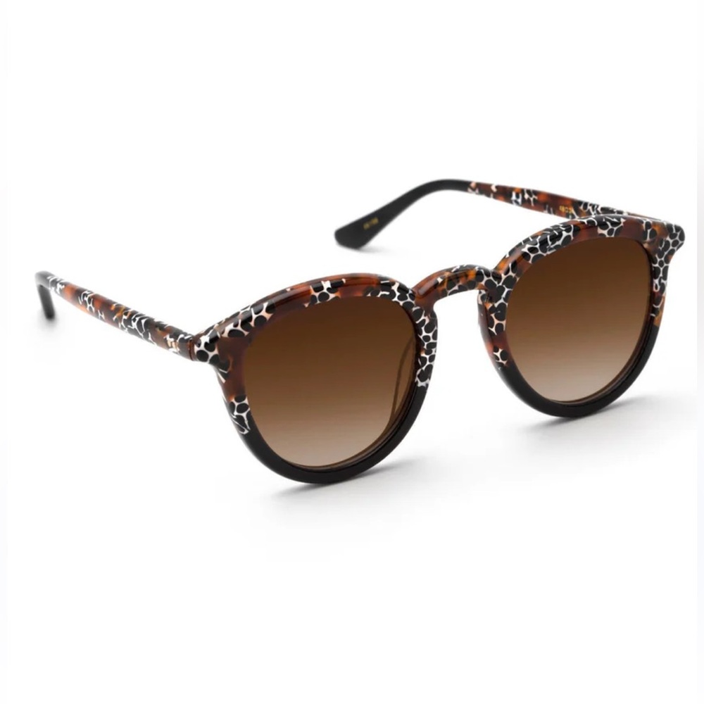 KREWE Collins Round Acetate Leopard Print Sunglasses